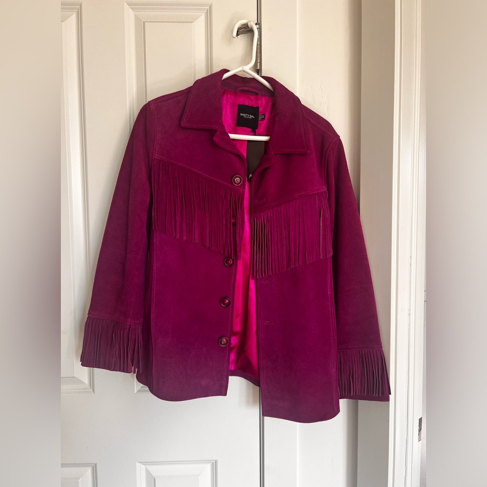 💯 suede fringe jacket.
